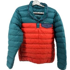 Eddie Bauer Mens Stratuslite Goose Down Snap Mock Jacket Multicolor Block Size L